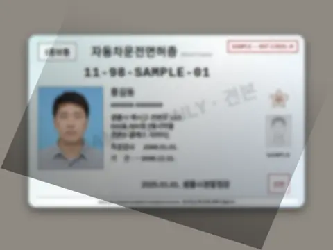 Sample licence card that is blurry and partly in shadow