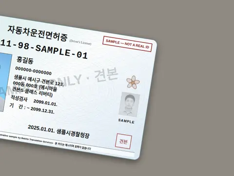 Sample licence card that is tilted with one edge cut off